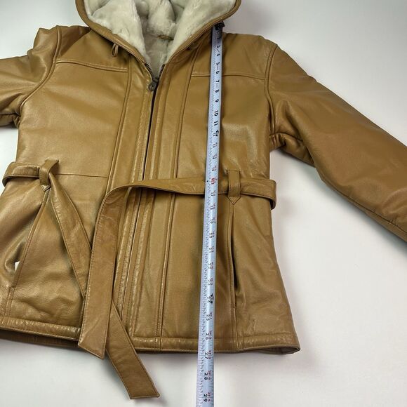 Wilsons Leather Penny Lane Belted Jacket S Y2K Coat Faux Fur Hood Cabincore Boho - Picture 10 of 16